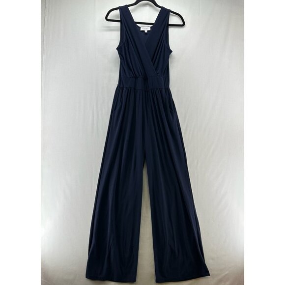 Gilli Jumpsuit Womens M Sleeveless Surplice V-Neck Wide-Leg Shirred Flowy Blue - Picture 1 of 13